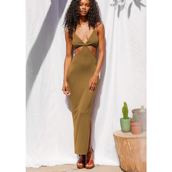 Lulu’s Opening Night Olive Green Cutout Bodycon Maxi Dress - Picture 2 of 6